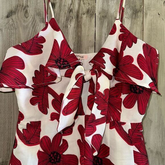 Floral Red Flower Romper Ruffle - Picture 3 of 9